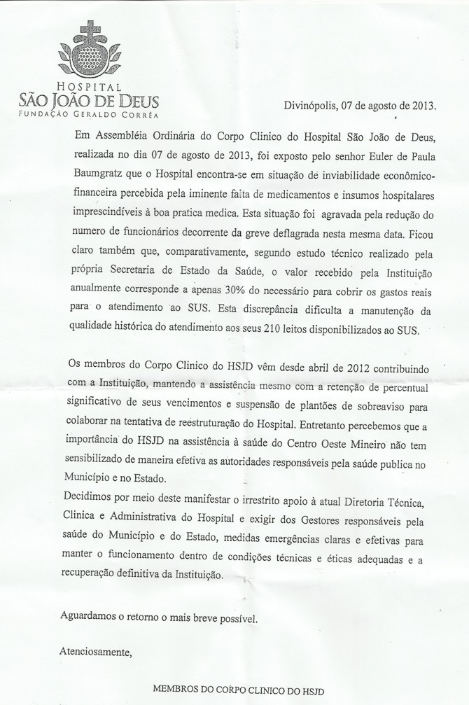 ULTIMAS NOTICIAS: afastada possibilidade de intervenção ou "falência" do Hospital São João de Deus hsjd - corpo clinico